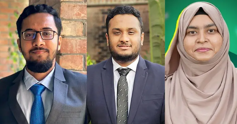 বাম থেকে জিএস মাজহারুল, এজিএস ফেরদৌস ও মেঘলা